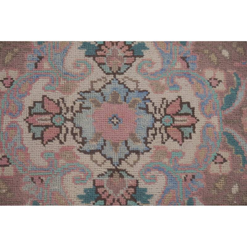 Hand Knotted Oriental 100% Wool Carpet Traditional Floral Pink Tabriz Area Rug - 9' 10'' X 6' 7''
