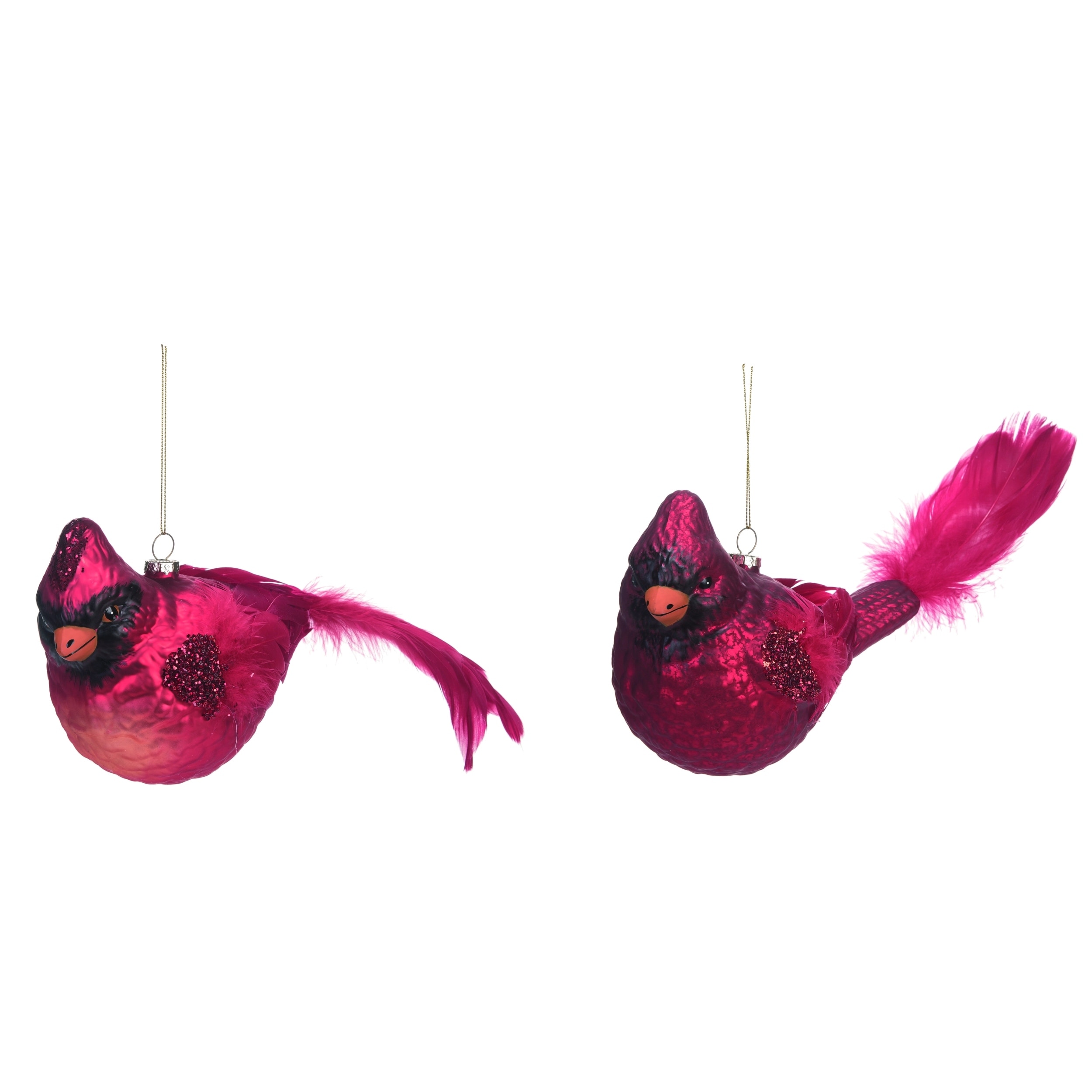Glass Feather Cardinal Ornament Set of Two Christmas Decor