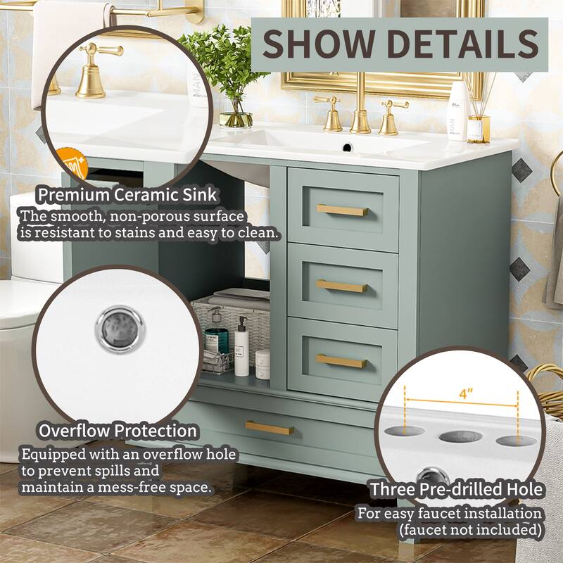 30" Bathroom Vanity with Sink Combo Set, Soft Closing Door & 3 Drawers