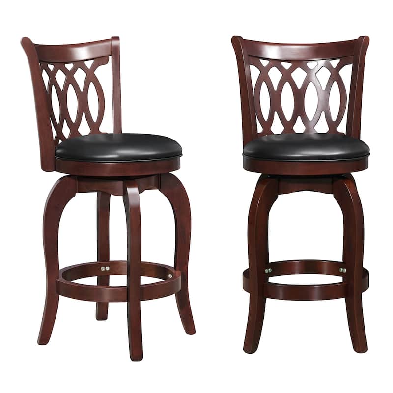 Rovinj Upholstered Back Swivel Counter Stool - Cherry-Scroll Back