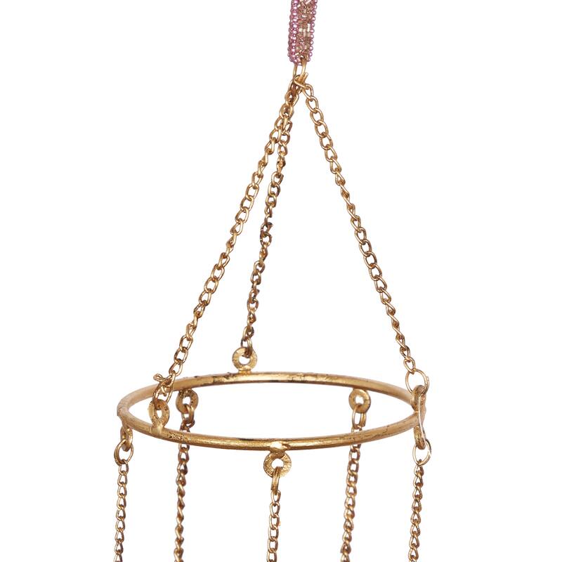 Gold Metal Handmade Indoor Outdoor Windchime with Glass Beads and Cone Bells
