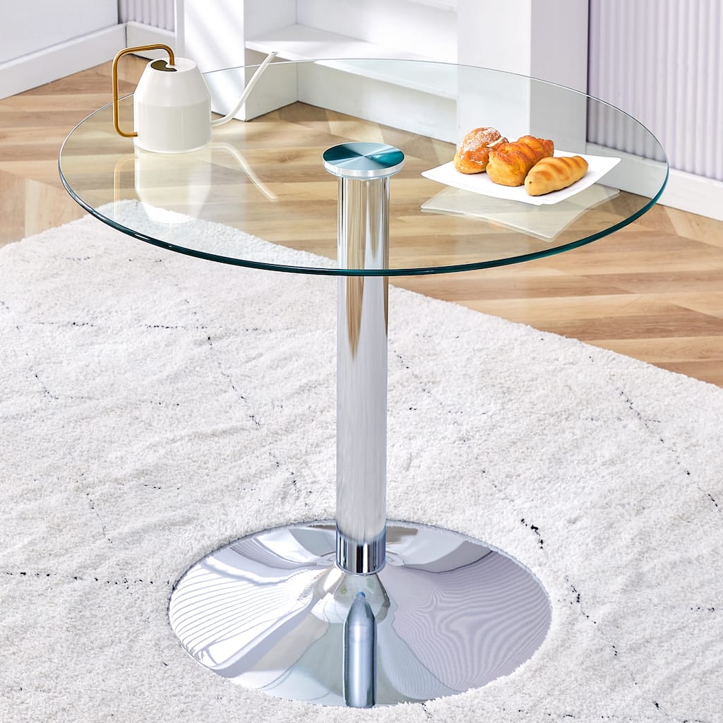 Glass Coffee Table, 29.5 Inch Round Modern Coffee Table, Small Center Table with Metal Legs for Living Room