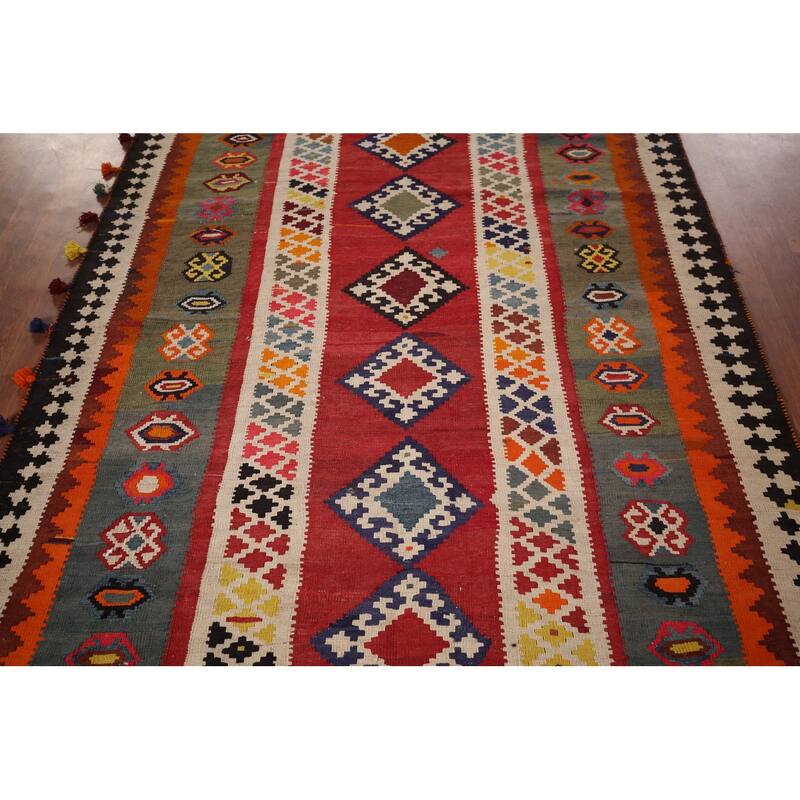 Kilim Qashqai Persian Vintage Rug Flatweave Tribal Wool Carpet - 5'2" X 9'10"