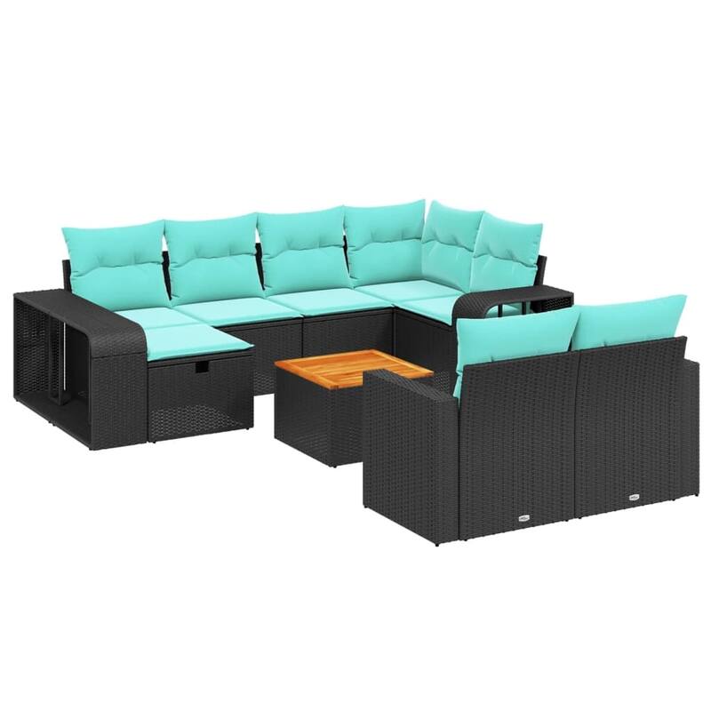 vidaXL 11 Piece Patio Sofa Set with Cushions Black/Gray Poly Rattan - 21.7 x 24.4 x 27.2