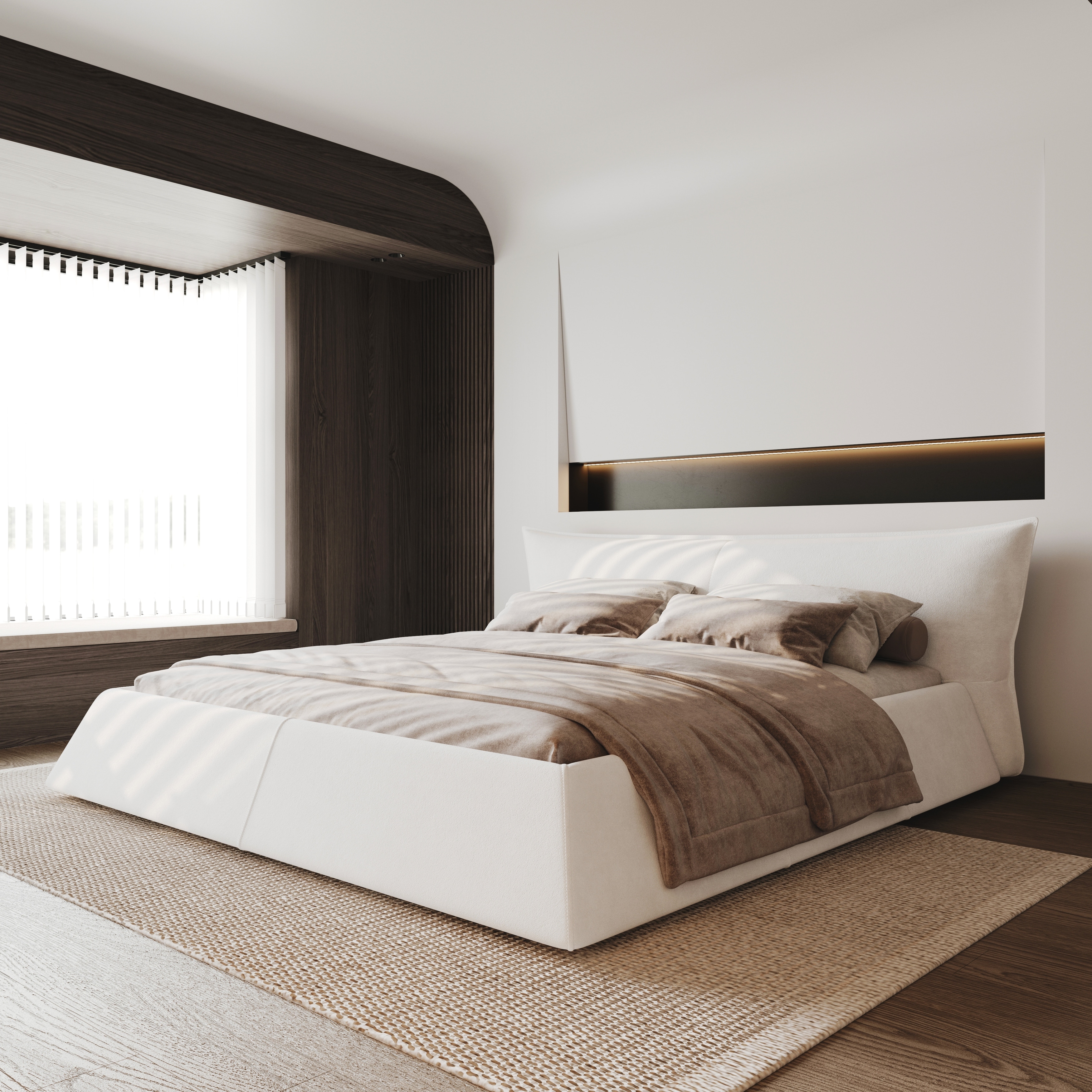 King Velvet Grounded Bed Frame Embedded Bed - Cream - Bed Bath
