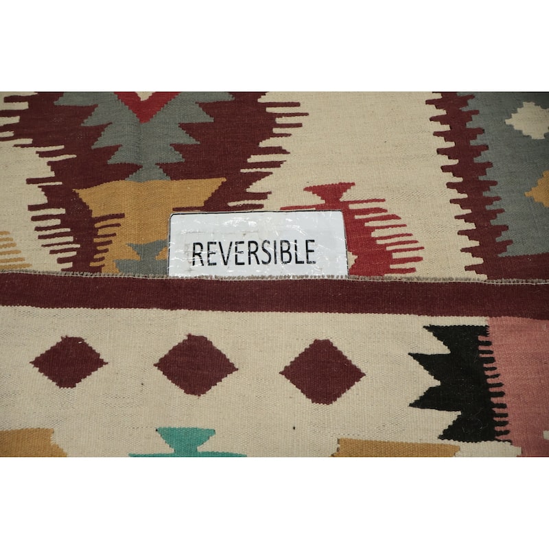 Hand Woven Oriental 100% Wool Carpet Southwestern Tribal Beige & Ivories Kilim Area Rug - 11' 9'' X 4' 10''