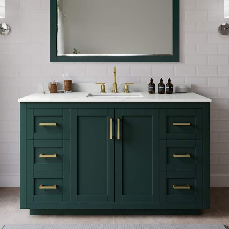 Wyndham Collection WCF292954S-QTZ-US3MXX Miranda 54" Free Standing - Green / Giotto Quartz Top / Brushed Gold Hardware