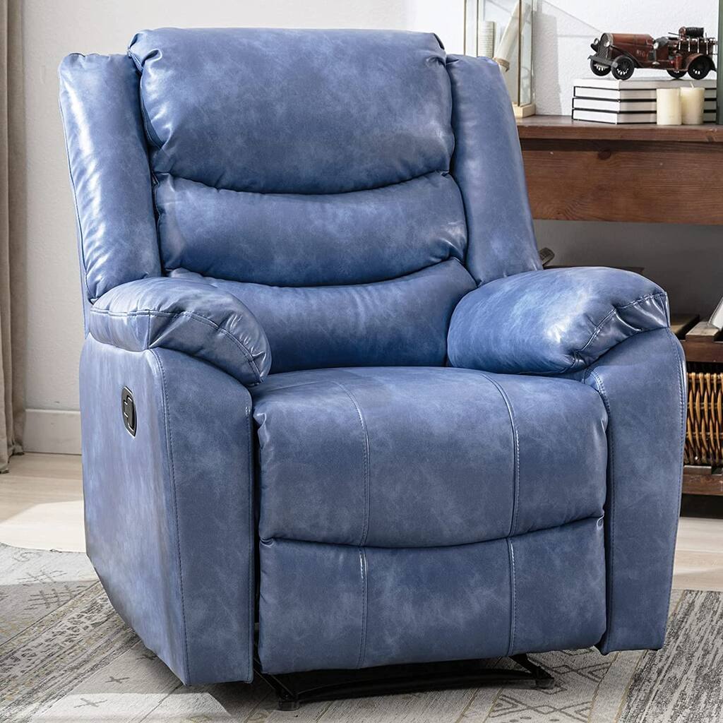 Comfy Recliner Chair, Leather Reclining Sofa Chair for Living Room, Manual Recliner with Padded Seat and Backrest