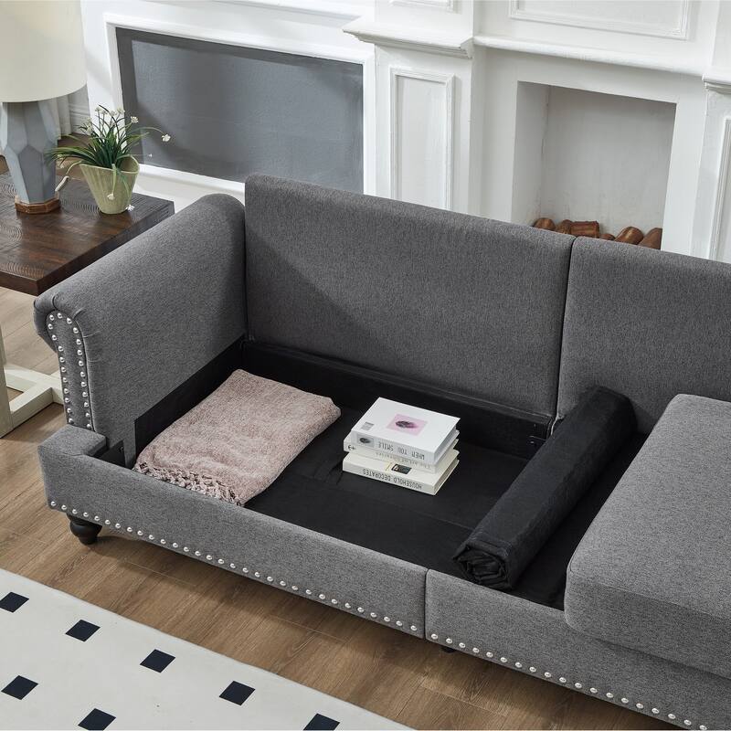 Deep Seat Storage Sofa Set of 2 with Loveseat and 3 Seater Couch