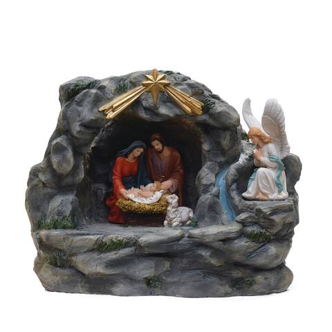 18.5" Holy Family and Angel Religious Nativity Fountain with Lamp Tabletop Christmas Decoration
