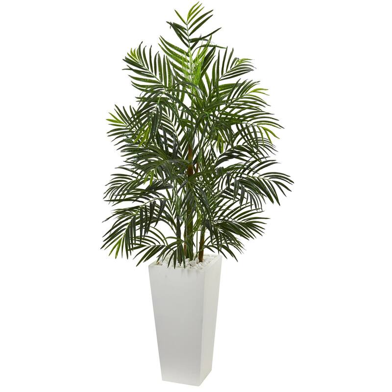 Artificial Palm Tree 5ft Indoor Outdoor, White Planter, Tropical Decor, UV Resistant, Home Office Accent