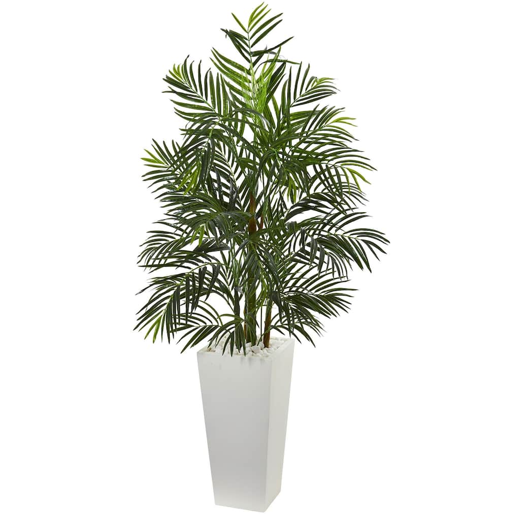 Artificial Palm Tree 5ft Indoor Outdoor, White Planter, Tropical Decor, UV Resistant, Home Office Accent