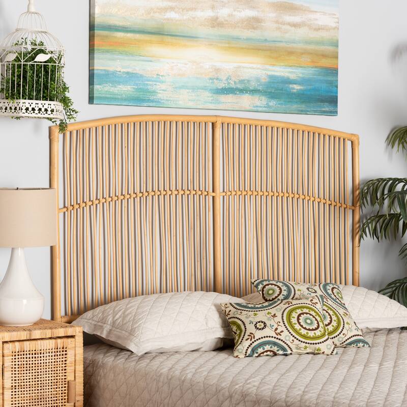 Malvina Modern Bohemian Natural Rattan Wall-mountable Headboard-Queen