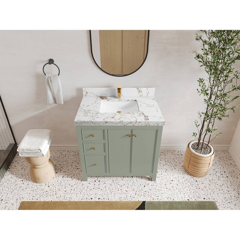 Willow Collections 36 in. W x 22 in. D Chicago Center Sink Right Bathroom Vanity with Countertop - 2"Viola Gold - Evergreen