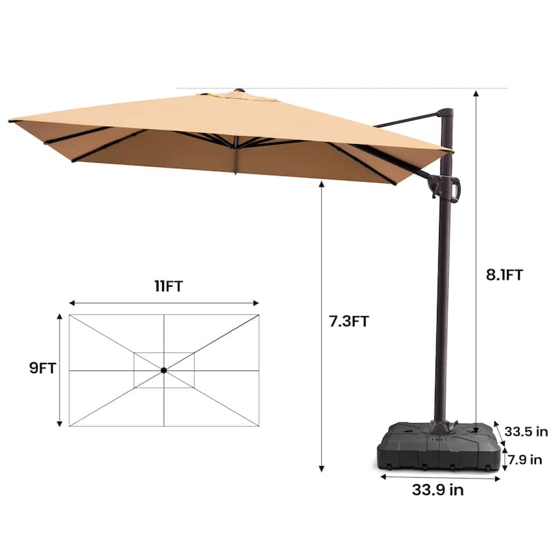 Pellebant 9 FT x 11 FT Outdoor Cantilever-Offset Umbrella with Base Stand