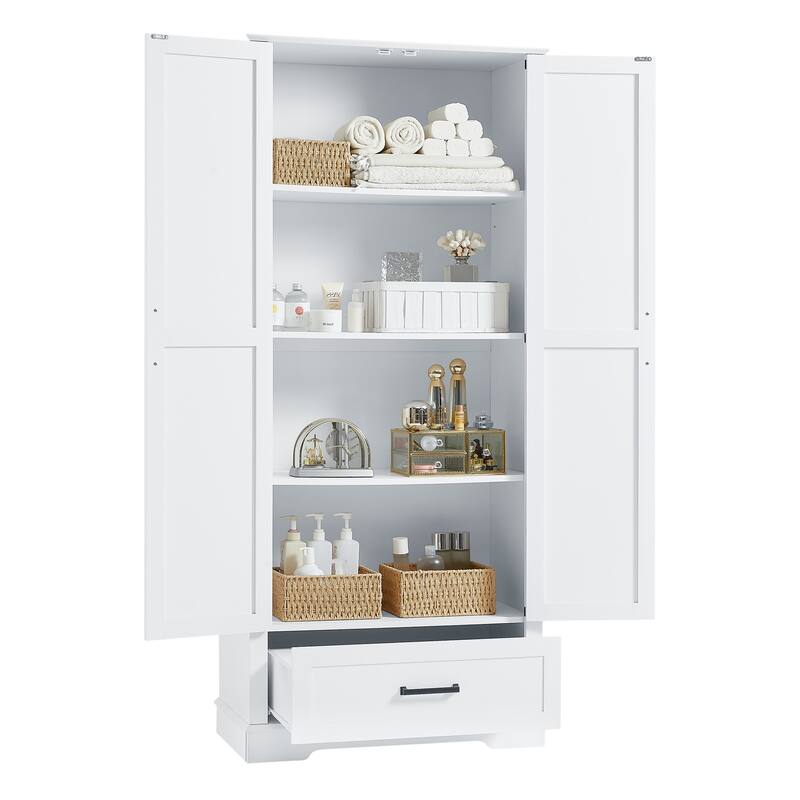 Roomfitters Tall Bathroom Storage Cabinet with 2 Doors 1 Drawer and Adjustable Shelf Painted MDF Structure, White
