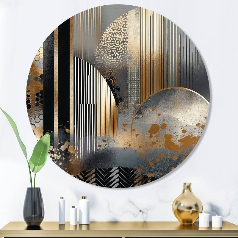 Designart "Shapes And Lines Abstract Marble IV" Abstract Marble Metal Round Wall Art - 36x36 - Disc of 36 Inch