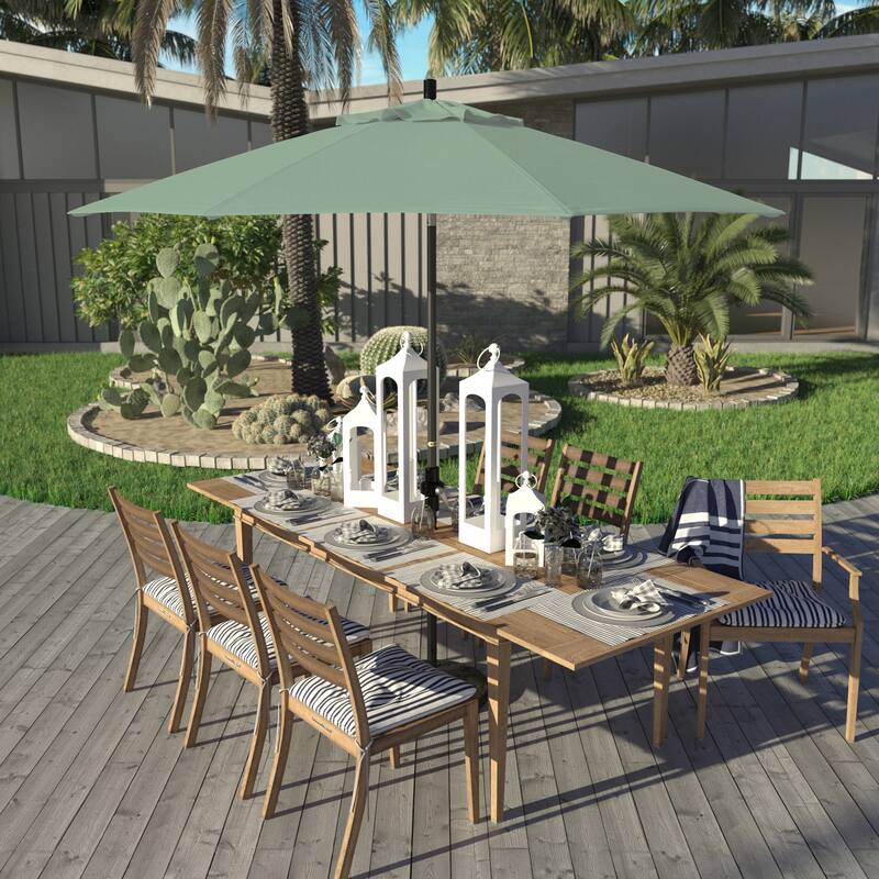 California Umbrella 9' Rd. Aluminum Patio Umbrella, Deluxe Crank Lift with Collar Tilt, Black Frame Finish, Pacifica Fabric - Spa