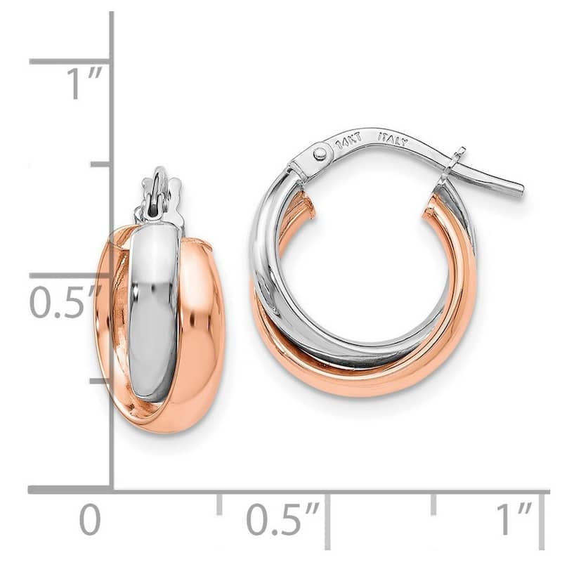 Curata 14k Two tone Gold Rose and White Double Wide Hoop Earrings 11x17.25mm