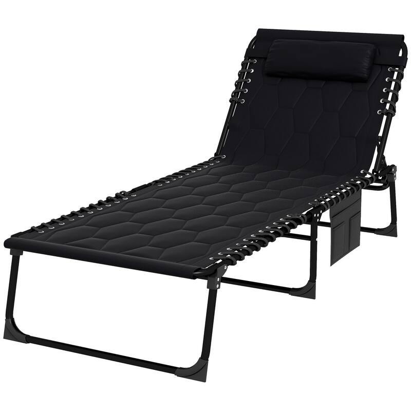 Foldable recliner with headrest and pockets - Black