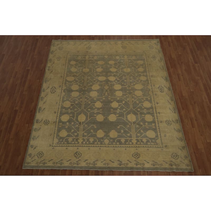 Hand Knotted Oriental 100% Wool Carpet Transitional Floral Greys & Charcoal Khotan Area Rug - 9' 9'' X 8' 3''