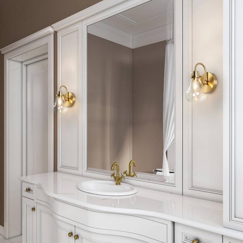 Nalia Modern Brass Gold Bathroom Vanity Light Linear Glass Wall Sconces for Powder Room
