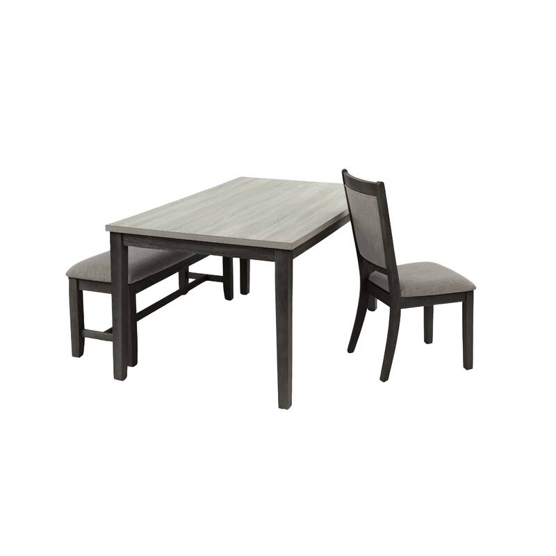 6pc Dining Table 4 Chairs and Bench Set, Gray and Black Rubberwood