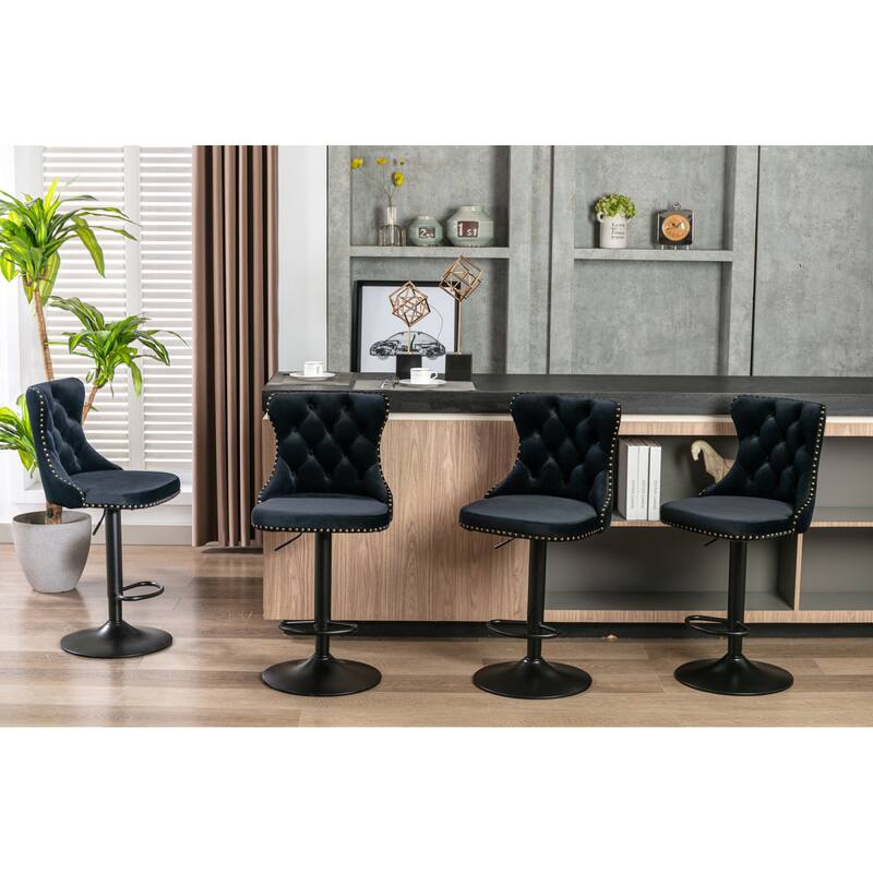 Roomfitters Upholstered Bar Stools Set of 2 with Adjustable Height and Nailhead Trim, Modern Swivel Counter Stools
