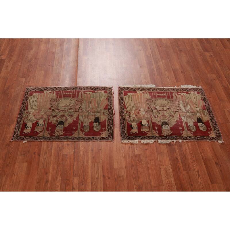 Set Of 2 Vegetable Dye Kerman Ravar Persian Rug Handmade Wool Carpet - 1'11" x 2'8"