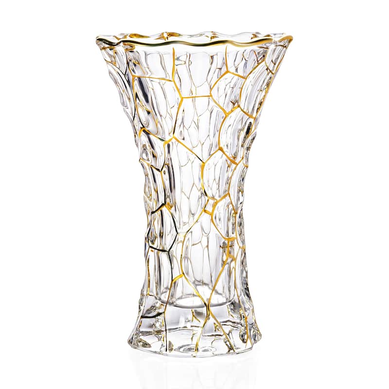 Golden Hexagon 9.5" Hand-painted Glass Widemouthed Vase