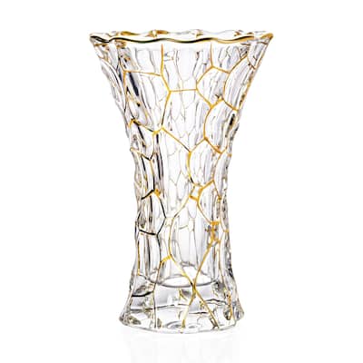 Golden Hexagon 9.5" Hand-painted Glass Widemouthed Vase