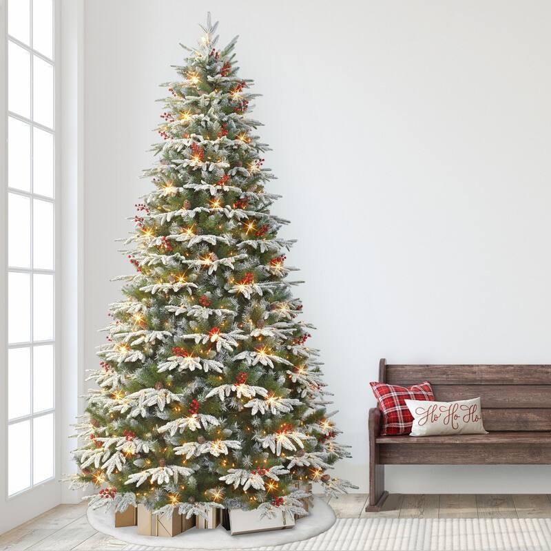 Pre-lit Medium Flocked Artificial Halifax Christmas Tree - 9’ - Clear Lights - 9 Foot