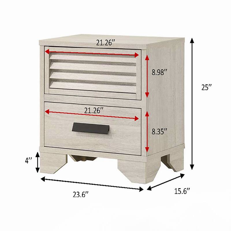 1pc Contemporary 2-Drawer Louvered Design Nightstand