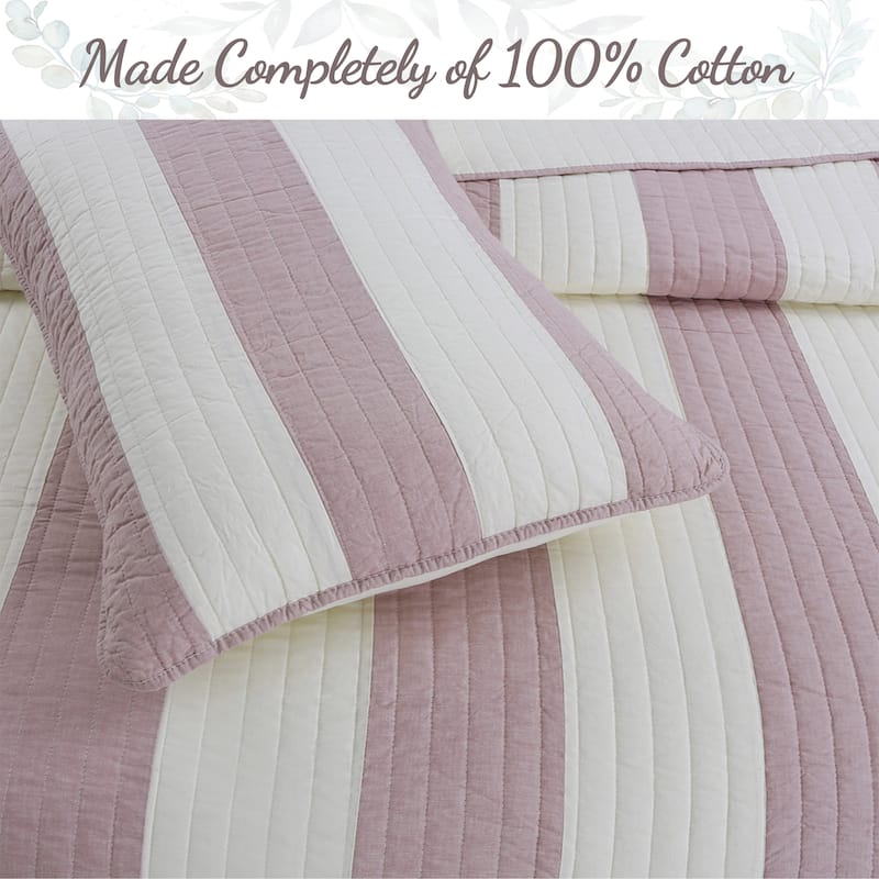 Cozy Line Josie Purple Stripe Reversible Cotton Quilt Bedding Set