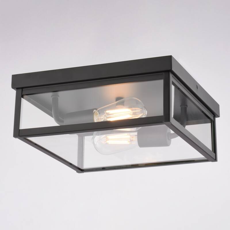 VAXCEL Clinton Matte Black Square Outdoor Flush Mount Ceiling Light with Clear Glass Shade, LED Compatible