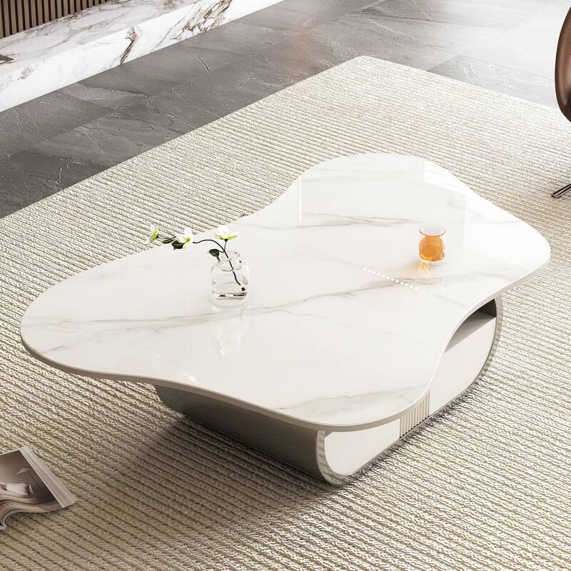 GDFStudio - Contemporary 41.7" Modern Butterfly Coffee Table with Sintered Stone Top, Soft-Close Storage Drawer & Shelf