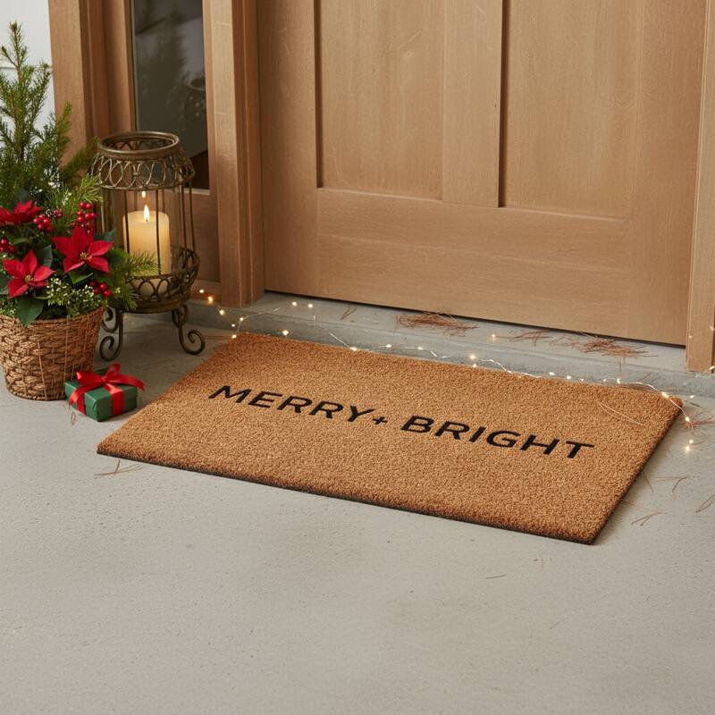 HomeRoots 17" X 29" Brown And Black Christmas Merry and Bright Outdoor Coir Door Mat - 17.00' X '29.00 - 17.00' X '29.00