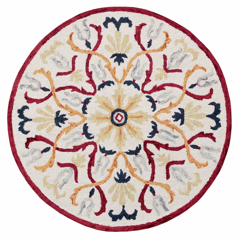 Suino Traditional Floral Multi Performance Indoor Round Area Rug by Sevita - 4' Round