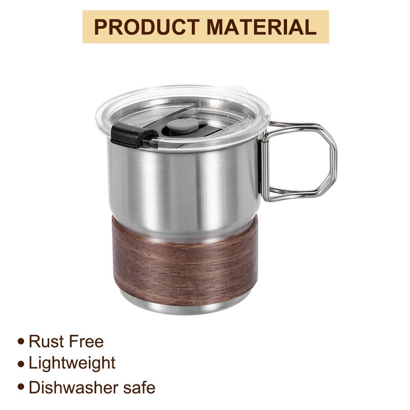 304 Stainless Steel Cups with Handle & Sleeves & Lid, 10oz Double Wall Water Cup - Silver