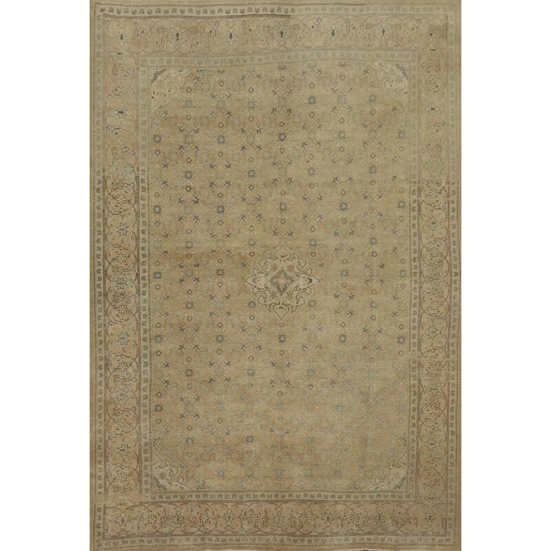 Hand Knotted Oriental 100% Wool Carpet Traditional Floral Brown Tabriz Area Rug - 13' 1'' X 10' 0''