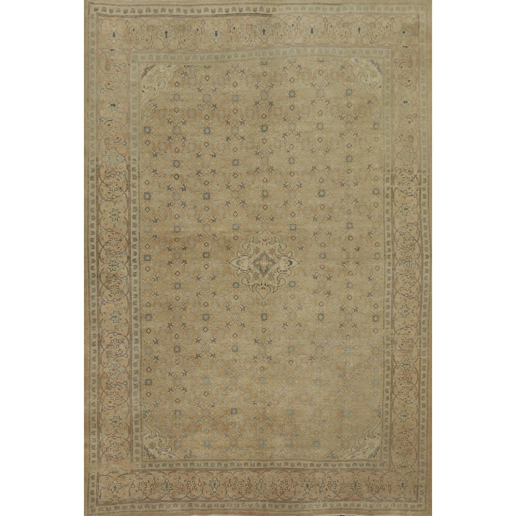 Hand Knotted Oriental 100% Wool Carpet Traditional Floral Brown Tabriz Area Rug - 13' 1'' X 10' 0''