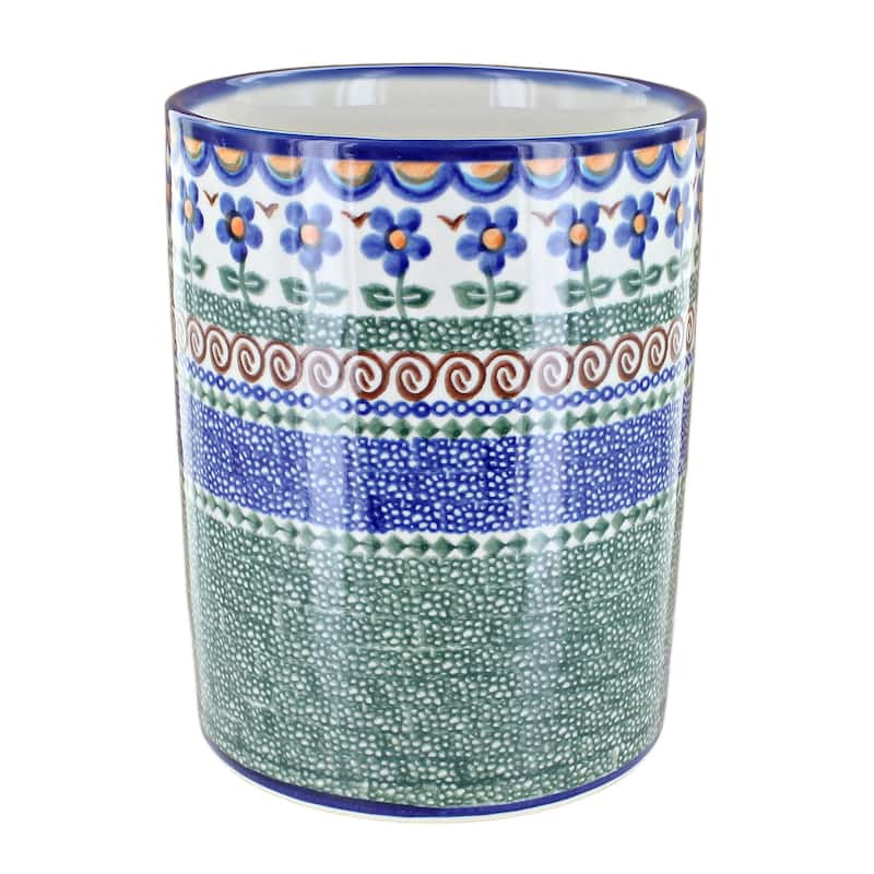 Blue Rose Polish Pottery 382 Vena Utensil Jar - Aztec Flower