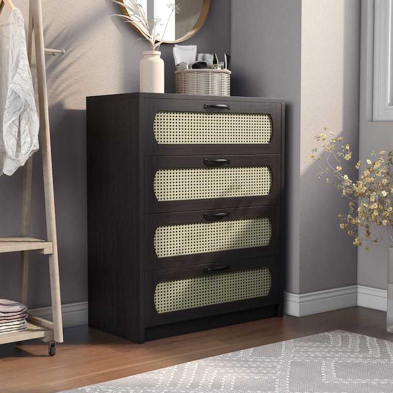 DH BASIC Tropical Espresso Faux Rattan Webbed 4-Drawer Mini Chest by Denhour