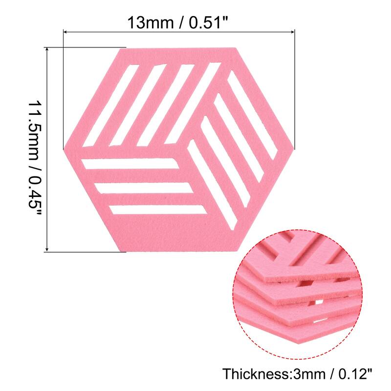 Felt Coasters, Hexagon Mat Pad Coaster for Drink Cup Pot Bowl Vase - Pink