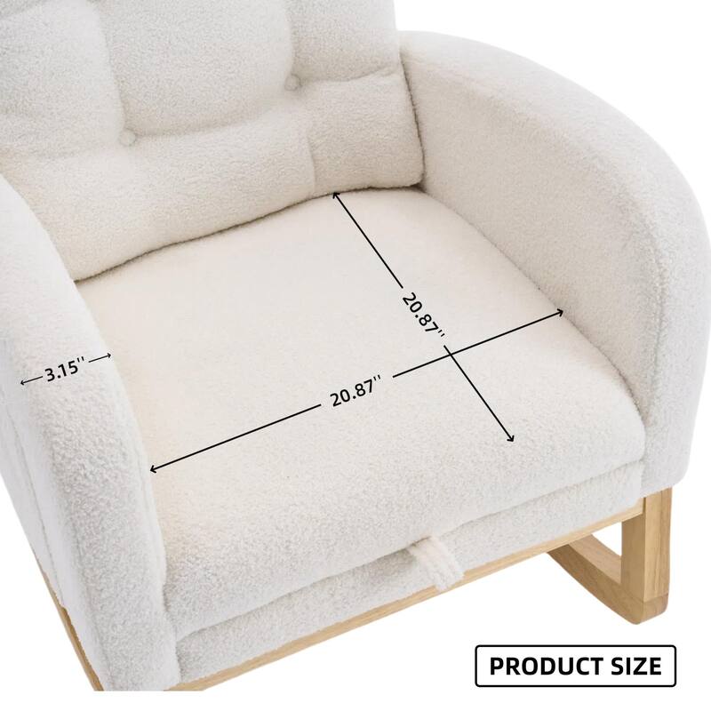 Plush Accent Rocking Chair with Footrest, Cream White High-Back Rocker, Rubber Wood Lounge Chair for Nursery & Living Room