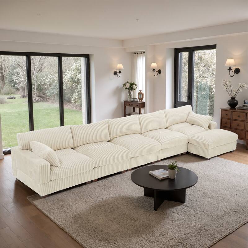Cloud-Like Flannel Fabric Modular Sectional Sofa with Ottoman