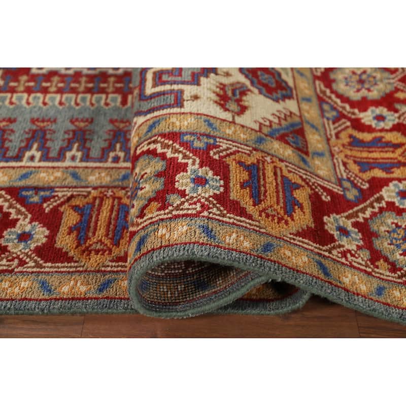Geometric Heriz Serapi Indian Area Rug Hand-Knotted Blue Wool Carpet - 6'0" x 9'0"