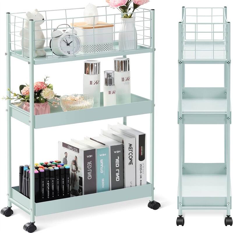 3-Tier Metal Rolling Utility Cart - 7.48"D x 16.7"W x 31.18"H - Mint Green