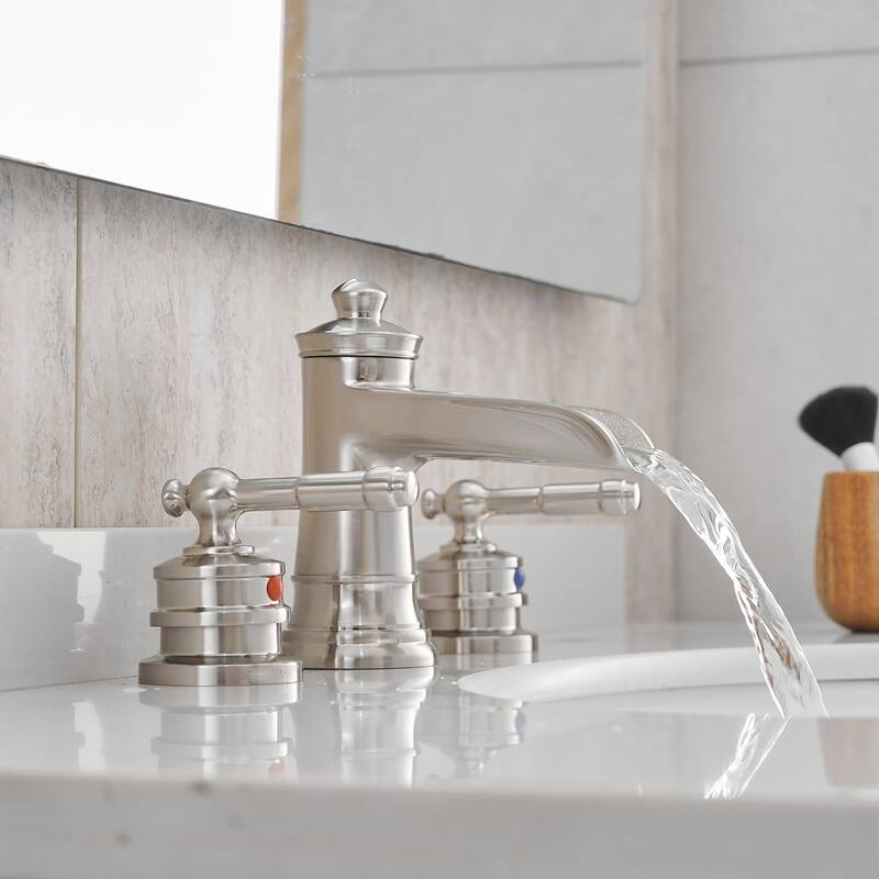 Double Handle Three-Hole Bath Waterfall Faucet with Drain