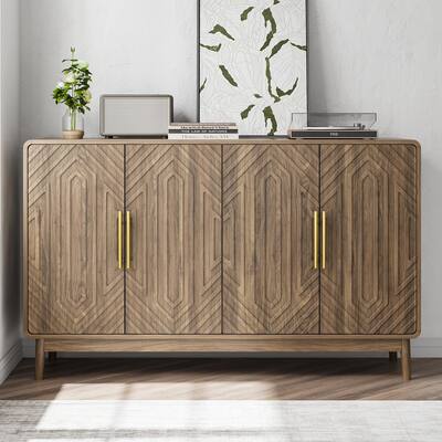 Carved 4 Door Buffet Cabinet With Adjustable Layer Board